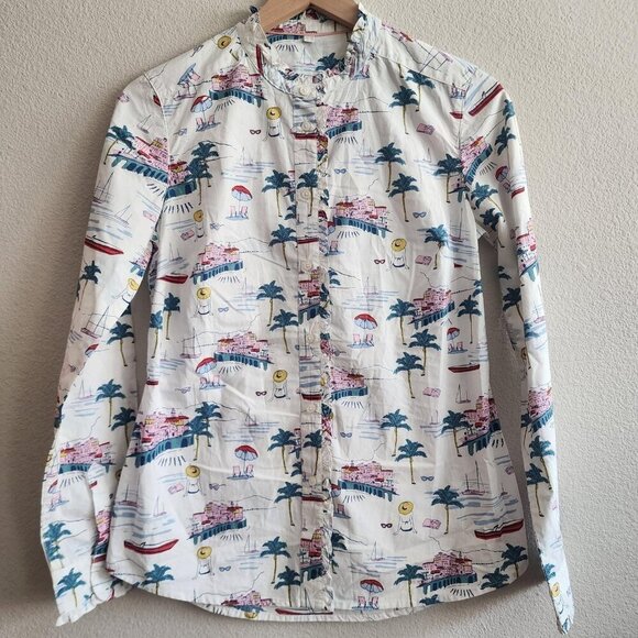 J.CREW Tops - J Crew Shirt Womens 4 Beach Print Long Sleeve Collared Button Up Multicolor